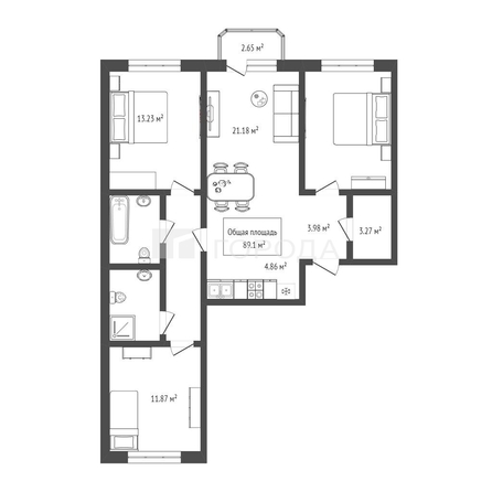 
  Продается 3-комн. квартира 89.1 м². Фото 2.