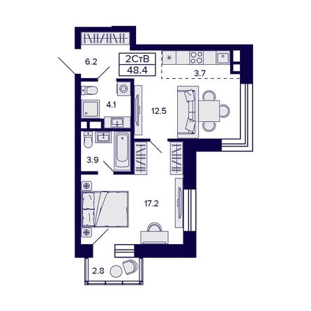 
  Продается 2-комн. квартира 47.1 м², в ЖК Цитатум. Фото 1.