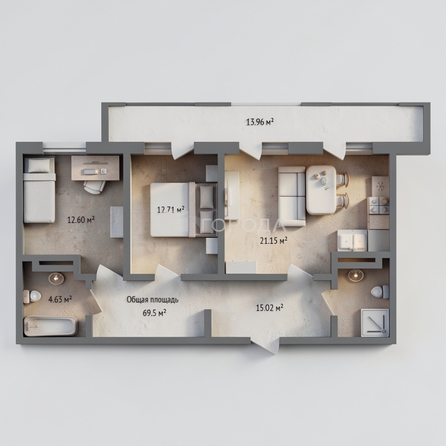 
  Продается 3-комн. квартира 69.5 м², в ЖК Островский. Фото 42.