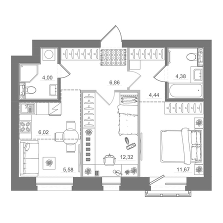 
  Продается 2-комн. квартира 55.26 м², в ЖК Спектр, дом 10. Фото 2.