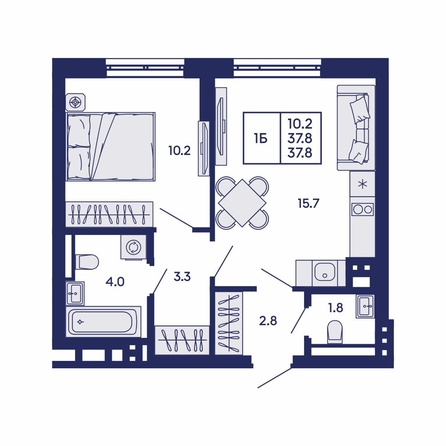 
  Продается 1-комн. квартира 37.8 м², в ЖК Горизонт, дом 2. Фото 1.