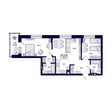 
  Продается 3-комн. квартира 72.1 м², в ЖК Сподвижники, дом 1. Фото 2.