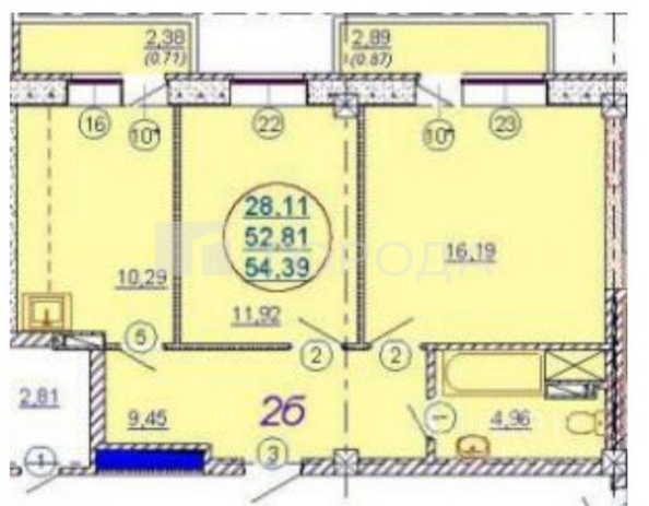 
  Продается 2-комн. квартира 52.7 м². Фото 12.