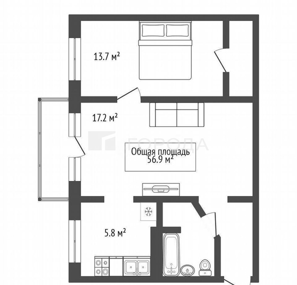 
  Продается 2-комн. квартира 56.9 м². Фото 36.
