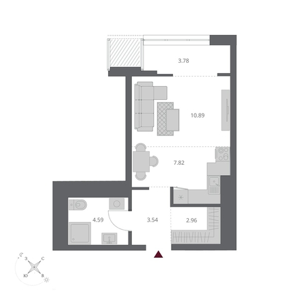 
  Продается студия 33.58 м², в ЖК Беринг, дом 3. Фото 6.