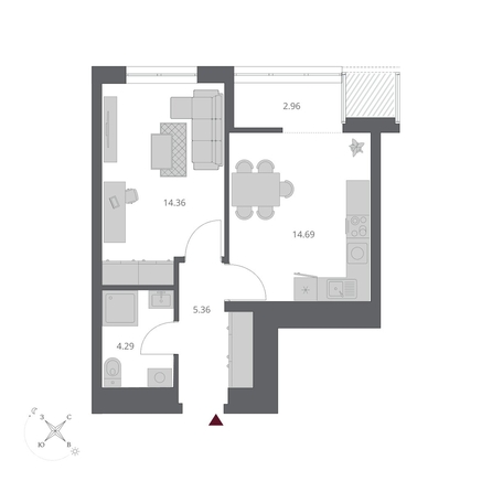 
  Продается 1-комн. квартира 41.66 м², в ЖК Беринг, дом 3. Фото 1.