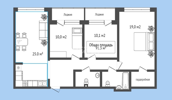 
  Продается 3-комн. квартира 91.3 м². Фото 2.
