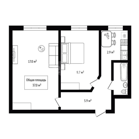 
  Продается 2-комн. квартира 37 м². Фото 3.