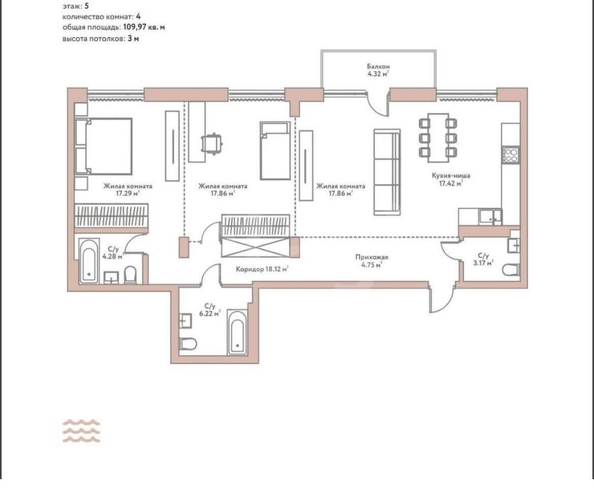 
  Продается 3-комн. квартира 109.97 м², в ЖК Флора и Фауна, дом 12а. Фото 5.