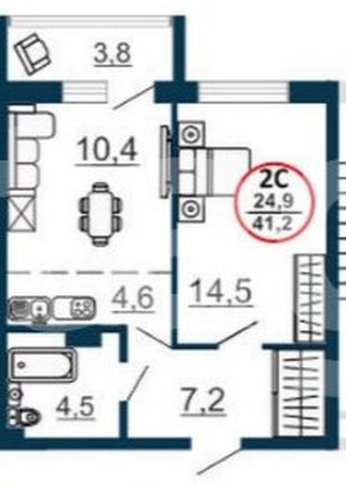 
  Продается студия 41.2 м², в ЖК Семейный квартал, дом 1. Фото 1.