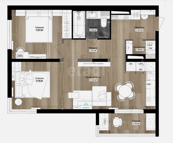 
  Продается 2-комн. квартира 53.7 м², в ЖК Азимут, дом 4. Фото 11.