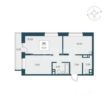 
  Продается 2-комн. квартира 55.6 м², в ЖК Квартал на Игарской, дом 1 мон. Фото 1.