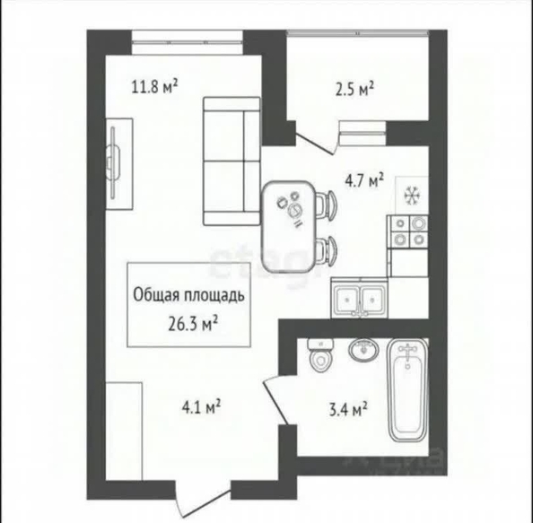 
  Продается студия 26.3 м², в ЖК Тайгинский парк, дом 1. Фото 2.