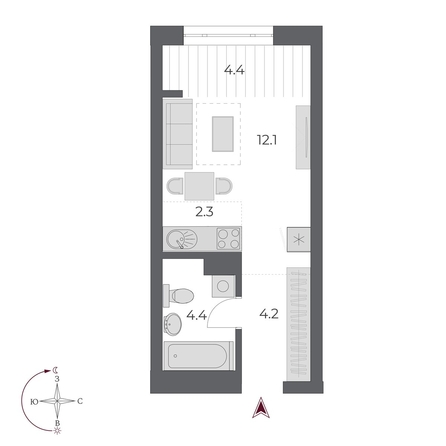 
  Продается студия 27.4 м², в ЖК ОСКАР, дом 2. Фото 1.