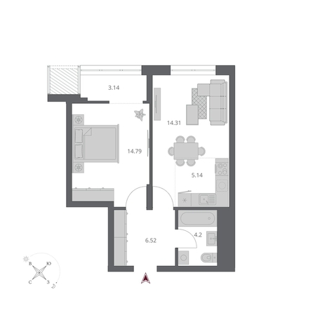 
  Продается 2-комн. квартира 48.1 м², в ЖК Беринг, дом 3. Фото 1.