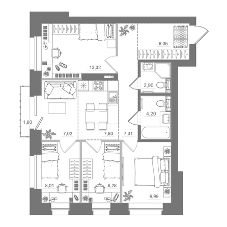 
  Продается 4-комн. квартира 76.62 м², в ЖК Спектр, дом 10. Фото 1.