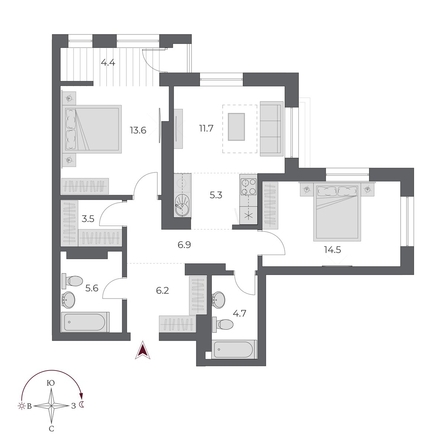 
  Продается 3-комн. квартира 76.4 м², в ЖК ОСКАР, дом 2. Фото 1.