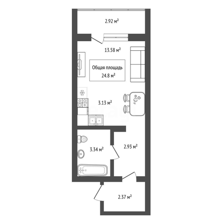 
  Продается студия 24.8 м², в ЖК Радуга Сибири, дом 1. Фото 18.