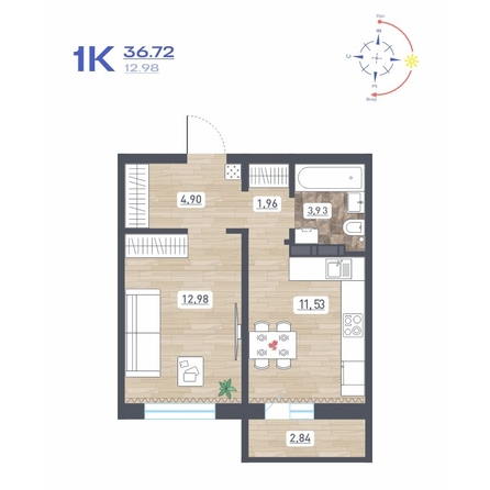 
  Продается 1-комн. квартира 36.72 м², в ЖК Радуга Сибири, дом 10. Фото 1.