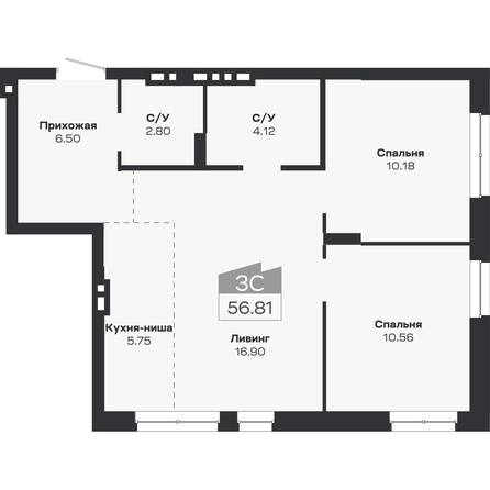 
  Продается 3-комн. квартира 56.81 м², в ЖК Базилик, дом 2. Фото 1.