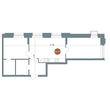 
  Продается 2-комн. квартира 56 м², в  19/56 Кварталы Телецентра, 2. Фото 1.