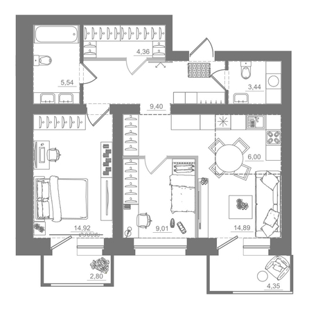 
  Продается 2-комн. квартира 74.71 м², в ЖК Спектр, дом 9. Фото 1.