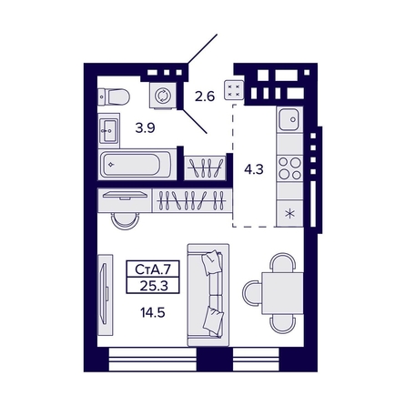 
  Продается студия 25.3 м², в ЖК Сподвижники, дом 1. Фото 2.