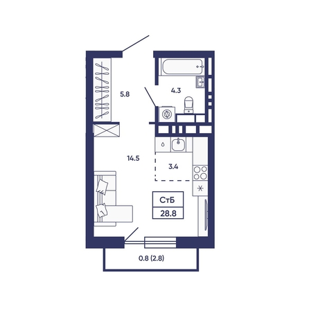 
  Продается студия 28.8 м², в ЖК Сподвижники, дом 2. Фото 1.