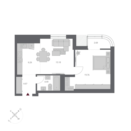 
  Продается 1-комн. квартира 56.07 м², в ЖК Беринг, дом 3. Фото 1.