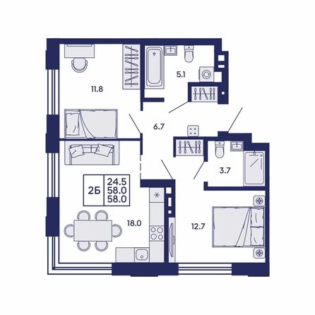
  Продается 2-комн. квартира 58 м², в ЖК Сила леса, корп 2. Фото 2.