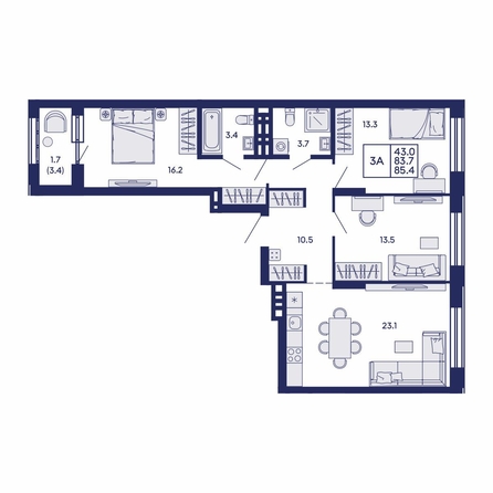 
  Продается 3-комн. квартира 85.4 м², в ЖК Сила леса, корп 2. Фото 1.
