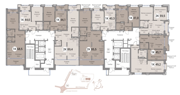 
  Продается 2-комн. квартира 68.5 м², в ЖК Тайм Сквер. Фото 19.