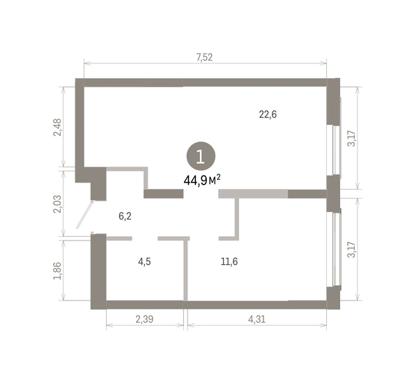 
  Продается 1-комн. квартира 44.85 м², в ЖК Европейский берег, дом 46. Фото 1.