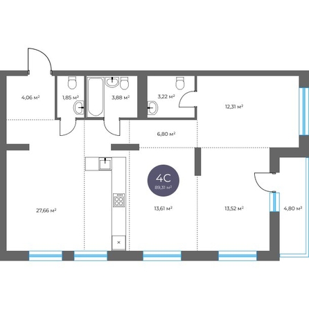 
  Продается 4-комн. квартира 89.31 м², в  Квартал на Российской, дом 2. Фото 1.