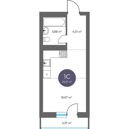 
  Продается студия 25.57 м², в  Квартал на Российской, дом 2. Фото 1.