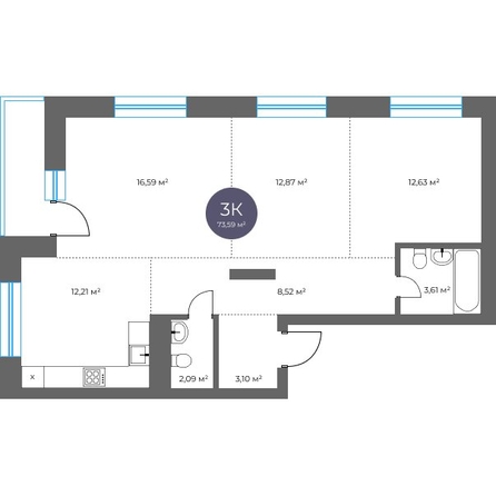 
  Продается 3-комн. квартира 73.59 м², в  Квартал на Российской, дом 2. Фото 1.