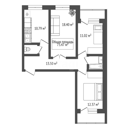 
  Продается 3-комн. квартира 73.3 м². Фото 1.