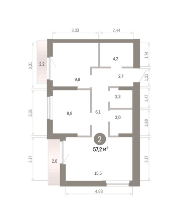 
  Продается 2-комн. квартира 57.2 м², в ЖК Пшеница, 6.1. Фото 1.