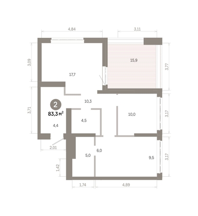 
  Продается 2-комн. квартира 83.3 м², в  Квартал Молодость, дом 1. Фото 1.