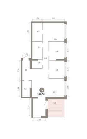 
  Продается 3-комн. квартира 102.72 м², в  Квартал Молодость, дом 1. Фото 1.