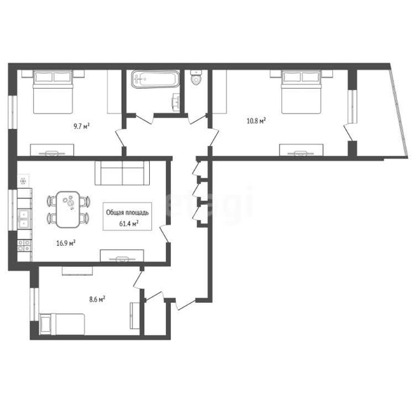 
  Продается 3-комн. квартира 61.4 м². Фото 6.