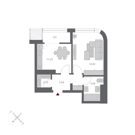 
  Продается 1-комн. квартира 42.61 м², в ЖК Беринг, дом 3. Фото 1.