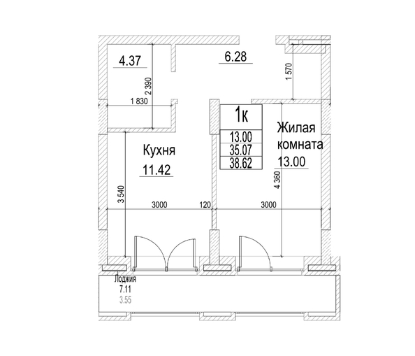 
  Продается 1-комн. квартира 35.07 м², в ЖК Чернышевский, корп 3.3. Фото 1.
