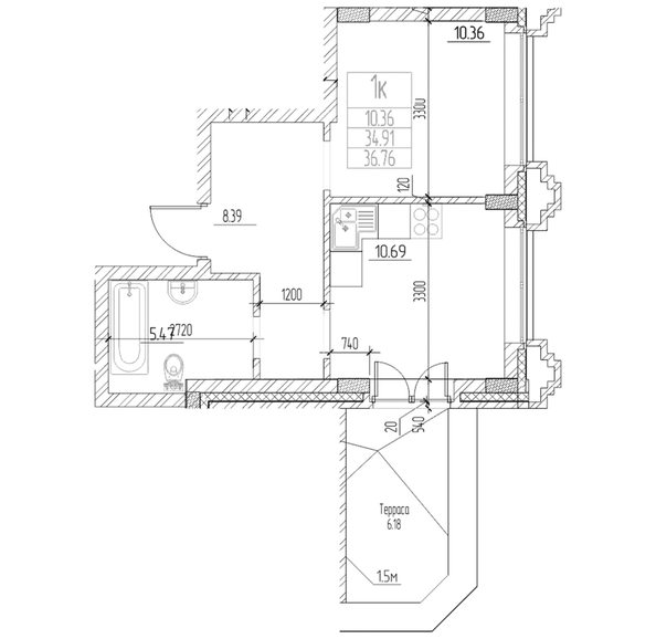 
  Продается 1-комн. квартира 34.91 м², в ЖК Чернышевский, корп 3.3. Фото 1.