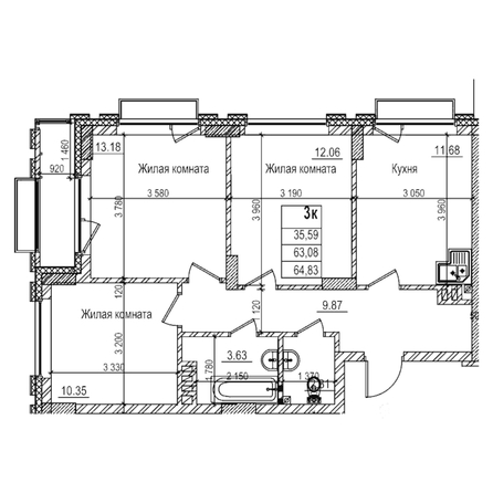 
  Продается 3-комн. квартира 63 м², в ЖК Чернышевский, корп 3.3. Фото 1.