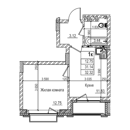 
  Продается 1-комн. квартира 31.1 м², в ЖК Чернышевский, корп 3.3. Фото 1.