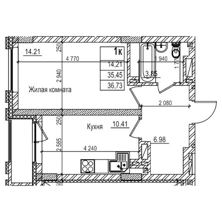 
  Продается 1-комн. квартира 35.4 м², в ЖК Чернышевский, корп 3.3. Фото 1.