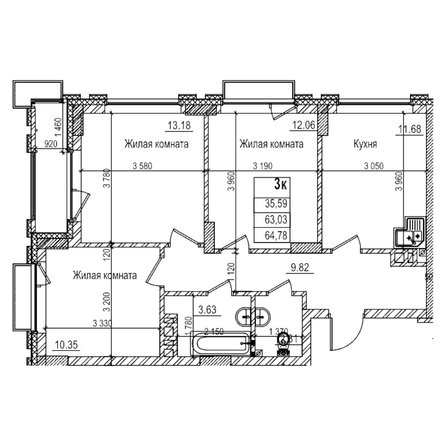 
  Продается 3-комн. квартира 63 м², в ЖК Чернышевский, корп 3.3. Фото 1.