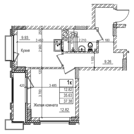 
  Продается 1-комн. квартира 35.6 м², в ЖК Чернышевский, корп 3.3. Фото 1.