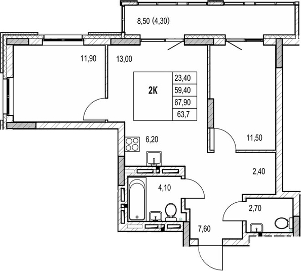
  Продается 2-комн. квартира 59.4 м², в ЖК Автограф. Фото 1.